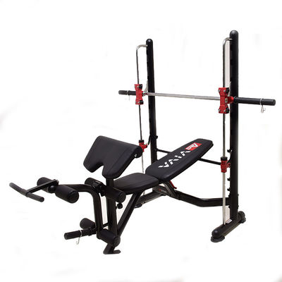 Banco de levantamiento de pesas y bastidor de potencia para entrenamiento de fuerza en gris oscuro