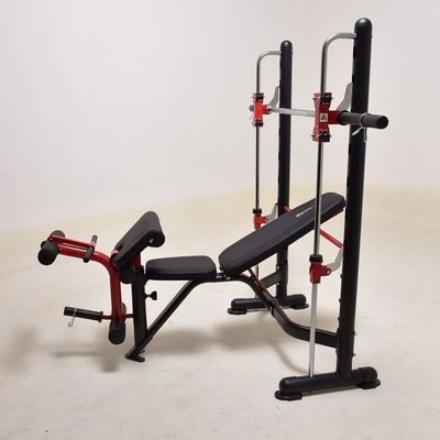 Banco de levantamiento de pesas y bastidor de potencia para entrenamiento de fuerza en gris oscuro