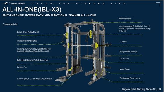 Máquina Smith de función múltiple de color gris claro para gimnasio en el hogar Power Cage Trainer Squat Rack