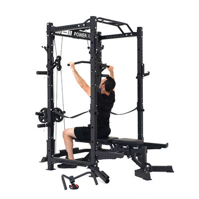 Barbell plegable cuclillas Power Rack Cage con Lat Pull Down y 360 Landmine para el gimnasio en casa