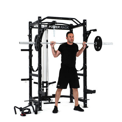 Barbell plegable cuclillas Power Rack Cage con Lat Pull Down y 360 Landmine para el gimnasio en casa